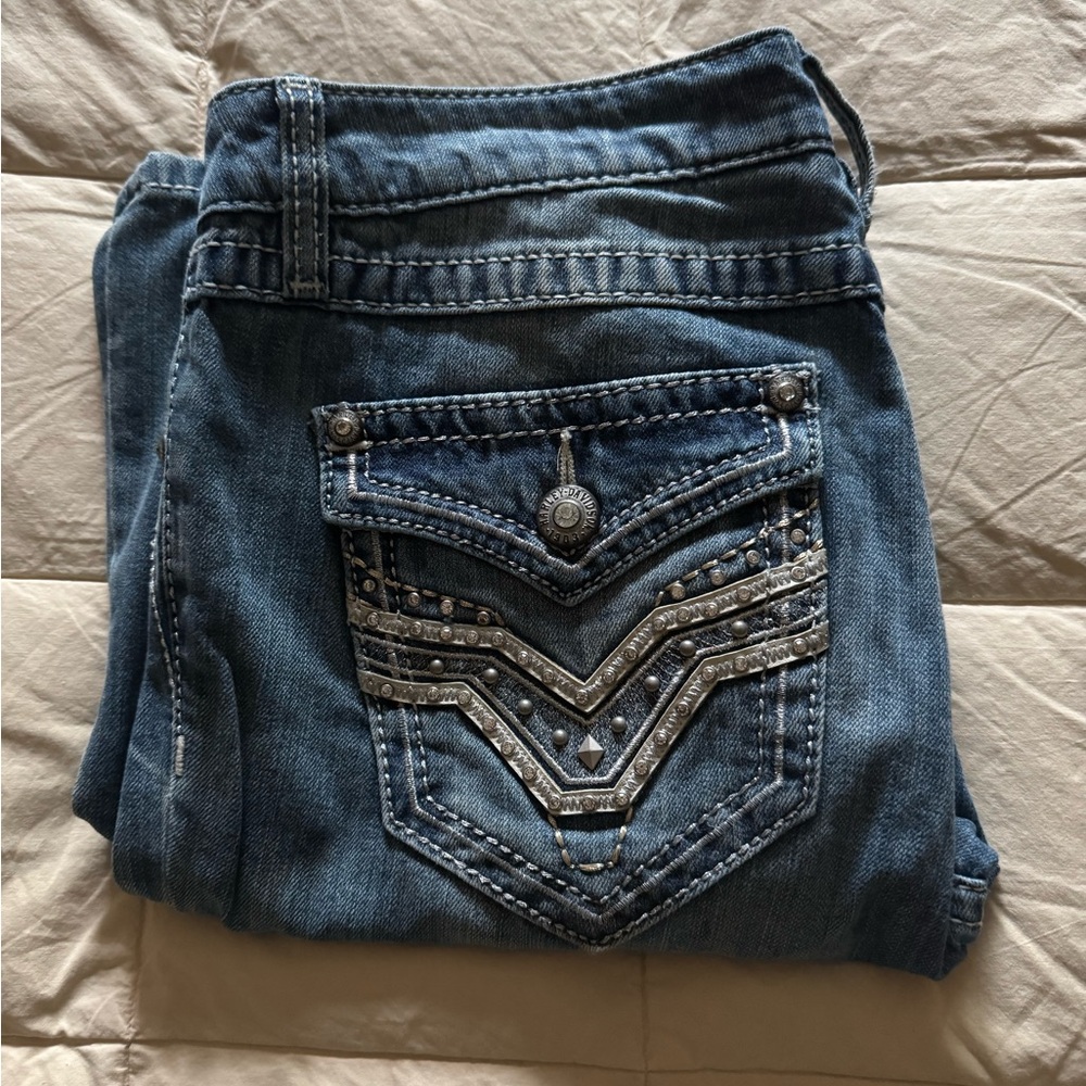 Harley Davidson - Women’s Blue Embellished Pocket Jeans - Bootcut - Size 6